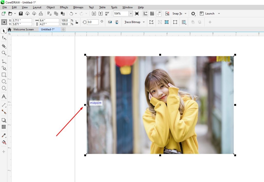 CorelDRAW click on the middlepoint