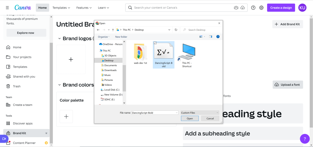 Select the font file to upload
