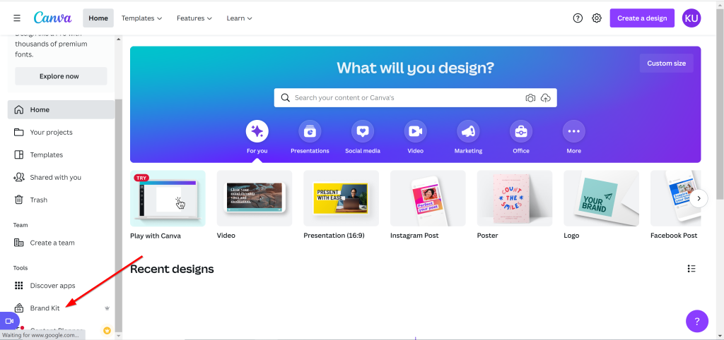 locate the brand kit on Canva