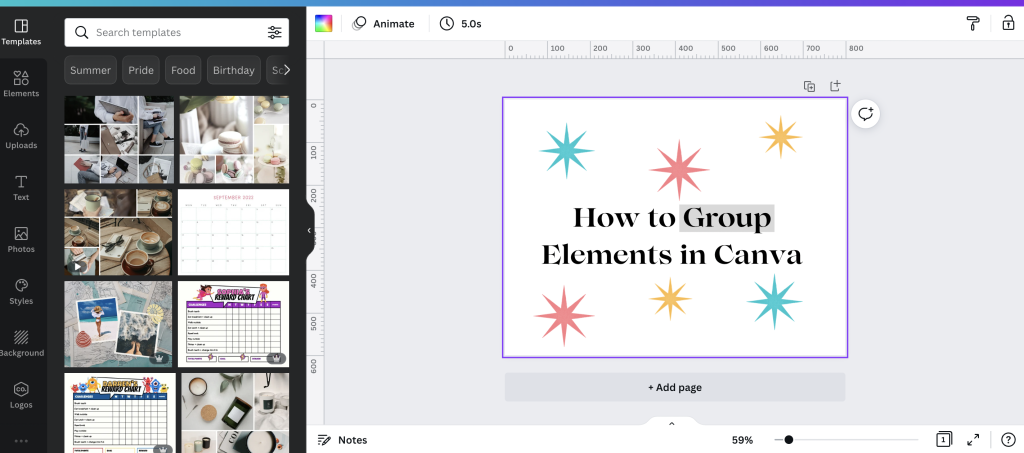 Click anywhere else on the design to ungroup the elements