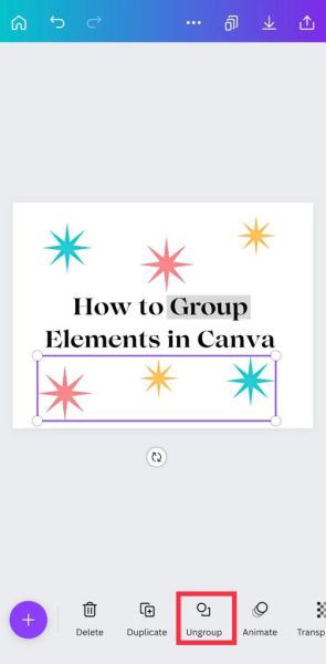Tap Ungroup to ungroup the elements