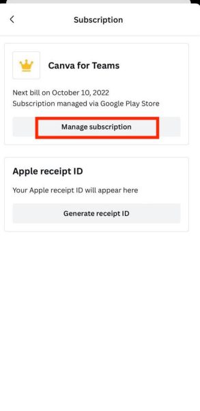 Tap Manage Subscription