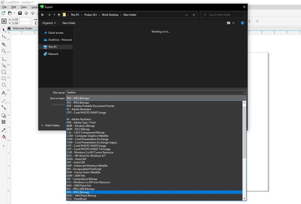 Choose the file type JPG