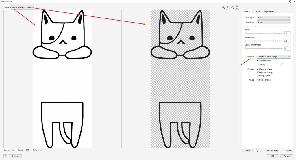 Before and after preview of line trace