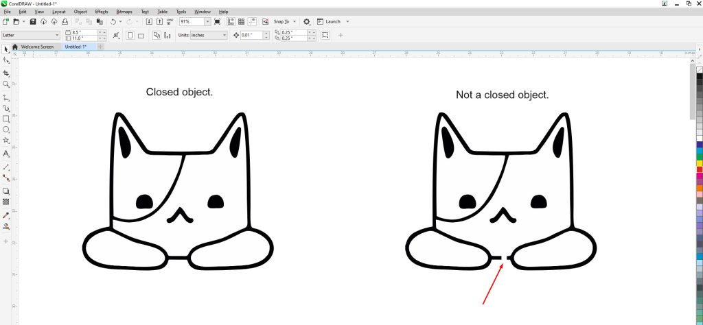Closed vs. not closed objects
