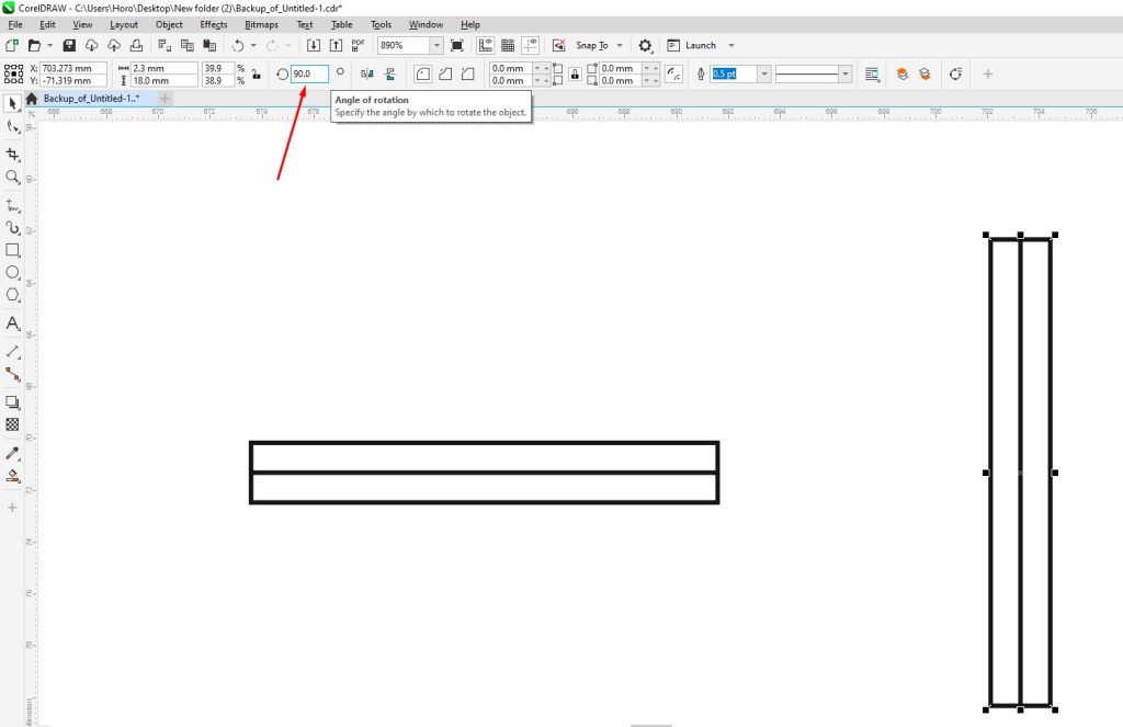 CorelDRAW Angle of rotation