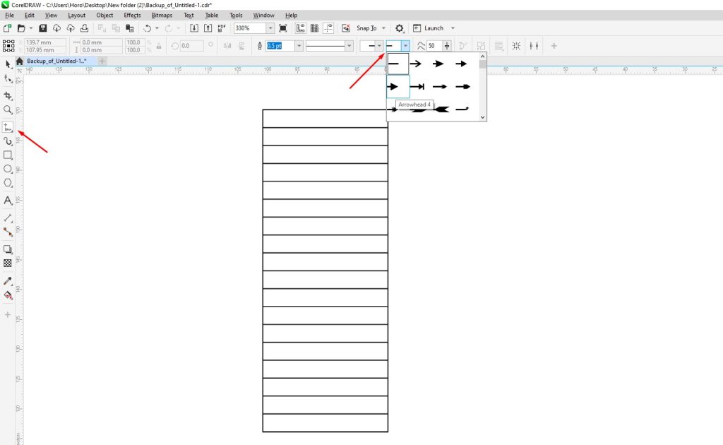 CorelDRAW Freehand arrow tool