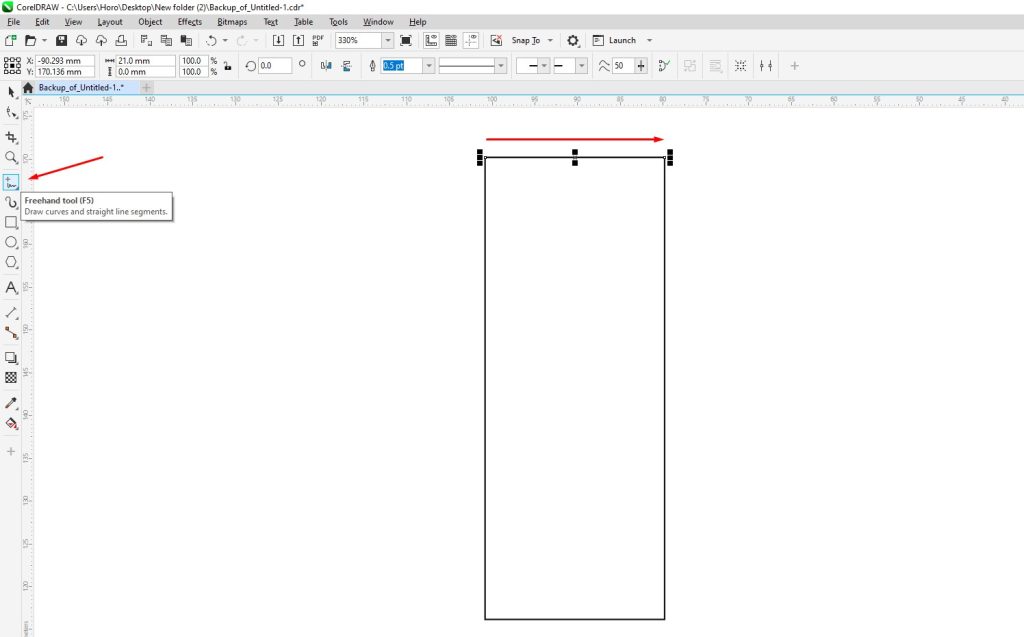 CorelDRAW draw a line on the stairs