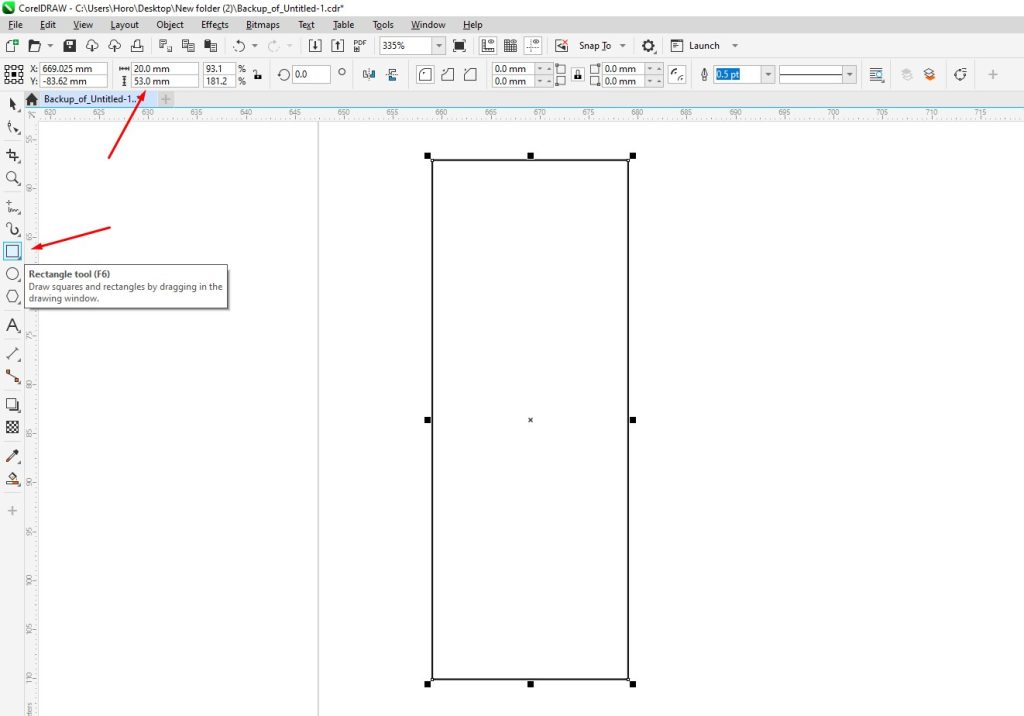 CorelDRAW draw a rectangle