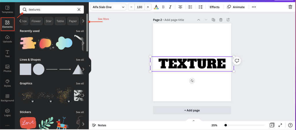 Look for textures using the search bar