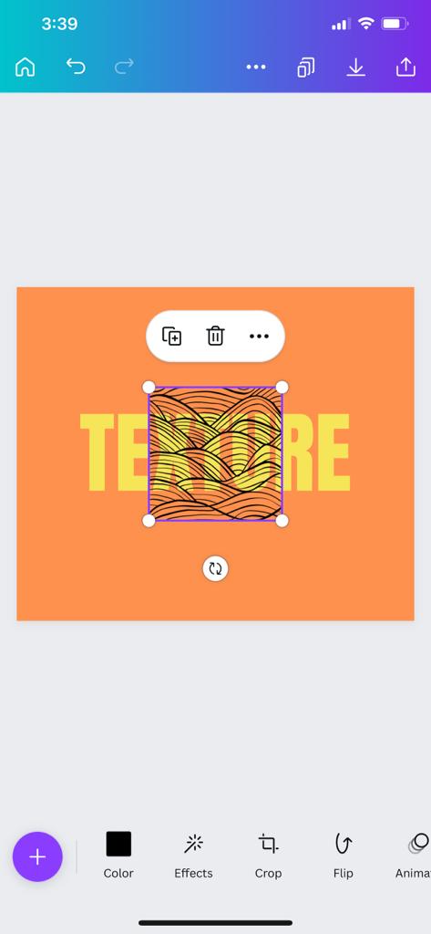 Place the texture element on top of the design