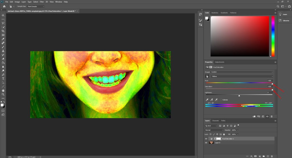 Max the hue and saturation