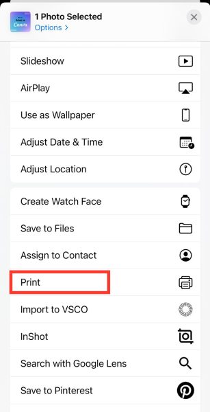 Scroll down and select Print