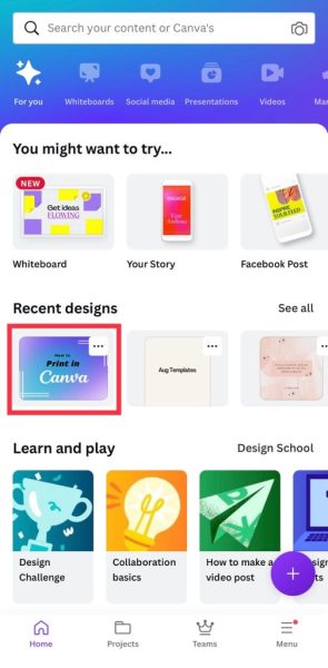 Select a design to print in Canva